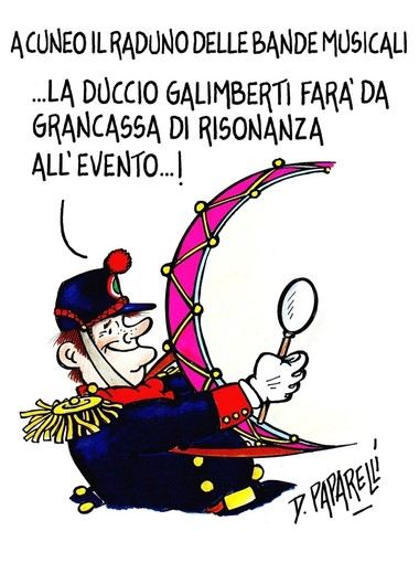 La vignetta di Paparelli per la sfilata delle Bande Musicali a Cuneo